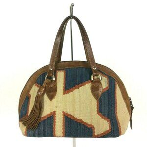Kilim Handbag With Leather Trim & Tassel Made In India Boho Festival Style